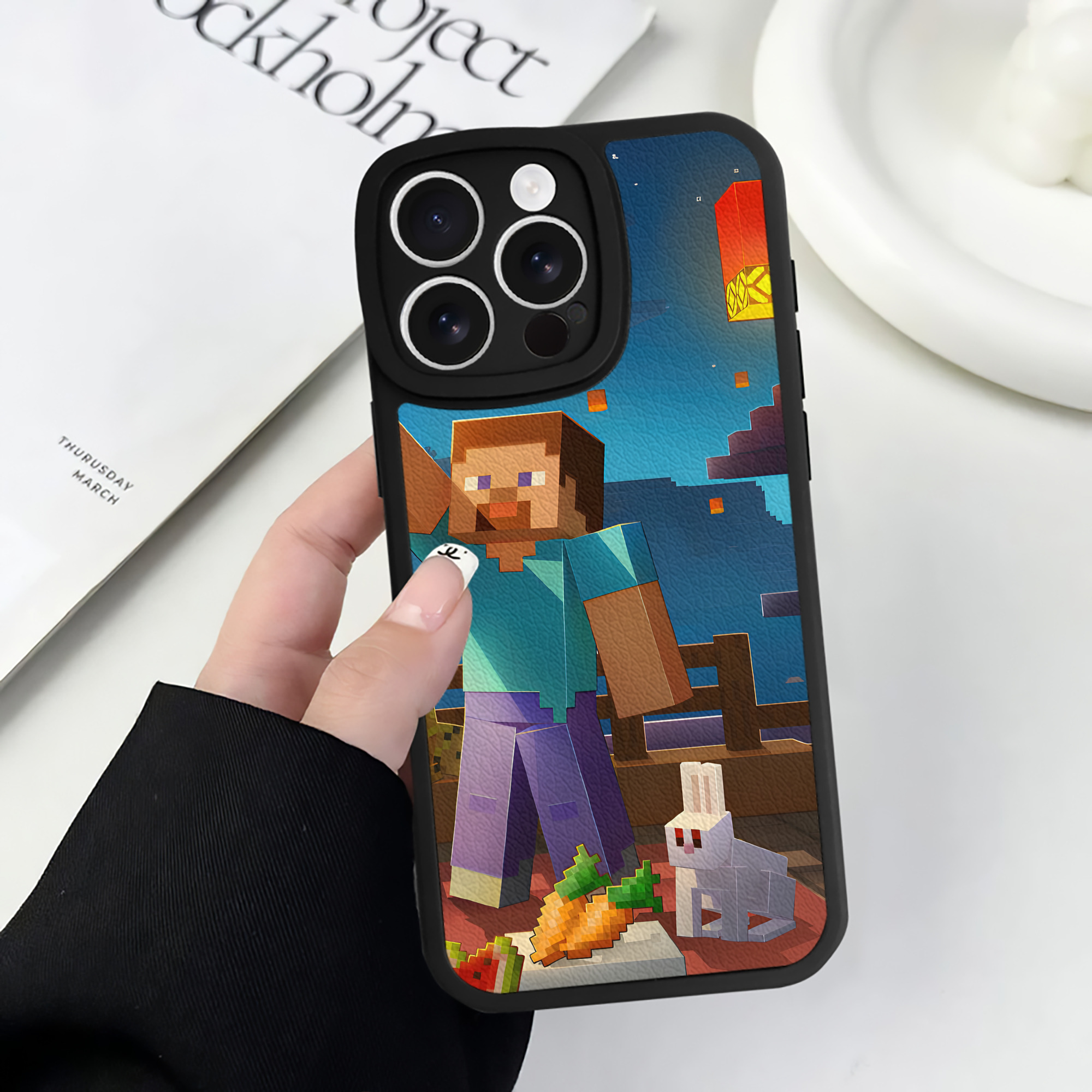 （画像用） マインクラフト ブロックの世界 Minecraft MC Block world 【iPhone 16シリーズ対応】シリコンスマホケース（レザー調） 材質：シリコン